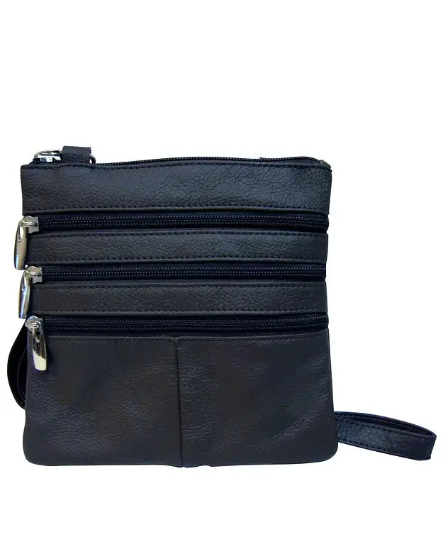 Multi Zipper Cowhide Leather Crossbody - Brown