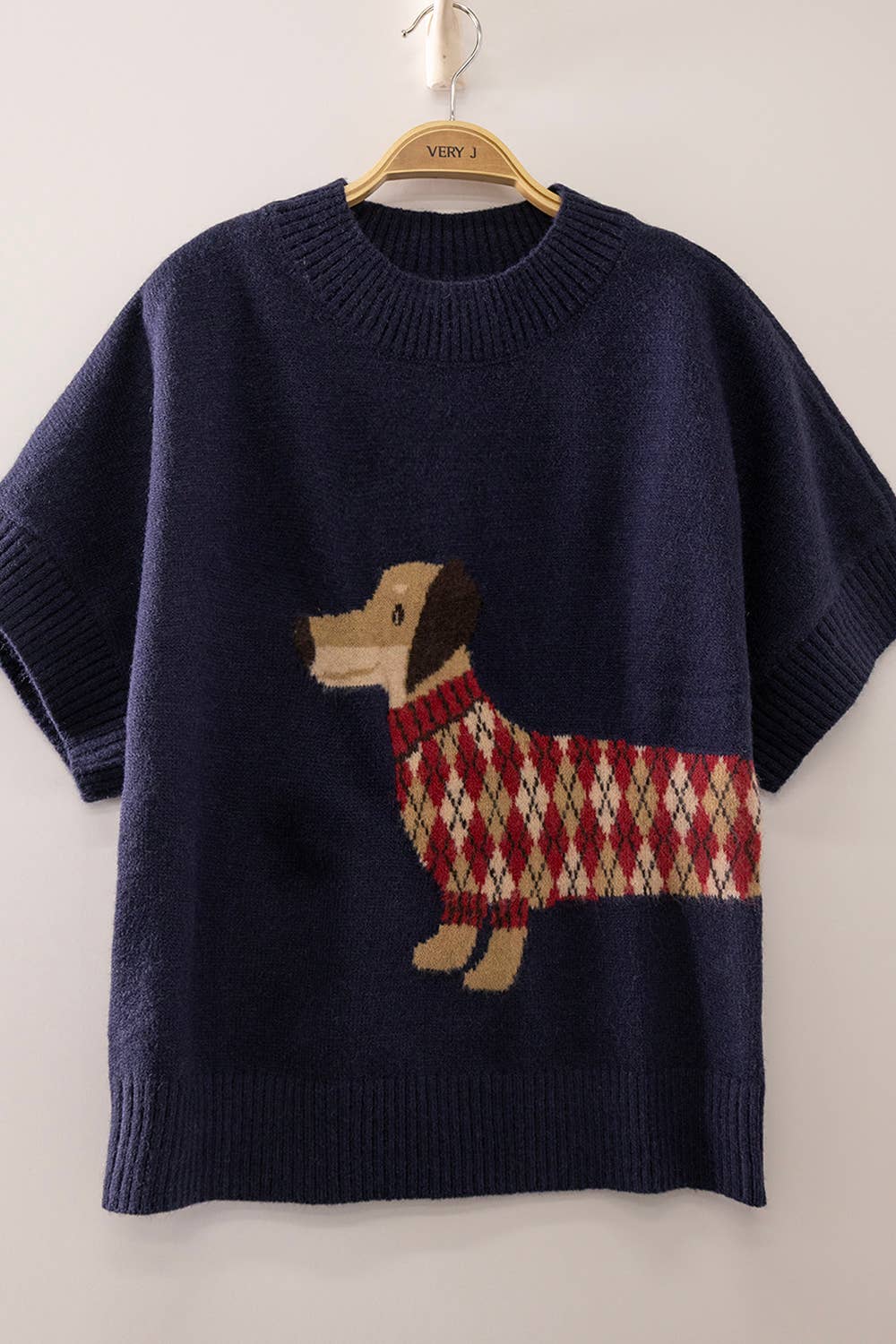Dog Graphic Short Sleeve Knit: Navy