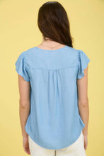 Load image into Gallery viewer, Gemma Ruffle Sleeve Chambray Top

