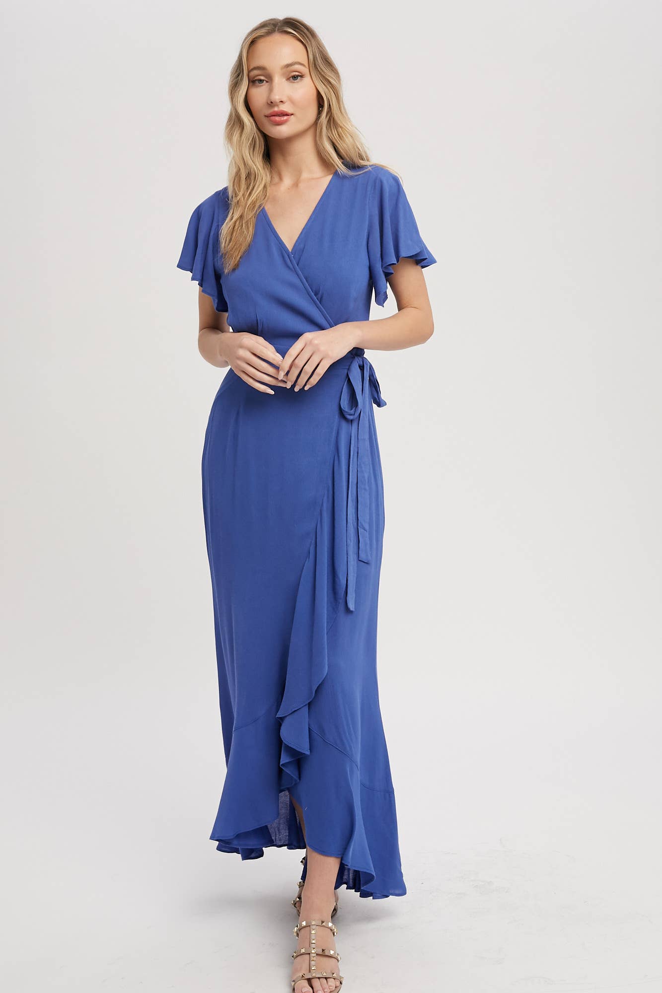 Ayla Ruffle Hem Wrap Dress - Blue