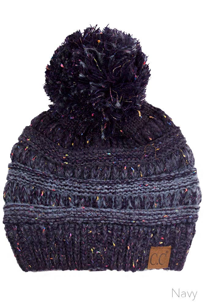 C.C Confetti Knit Beanie With Pom: Oatmeal
