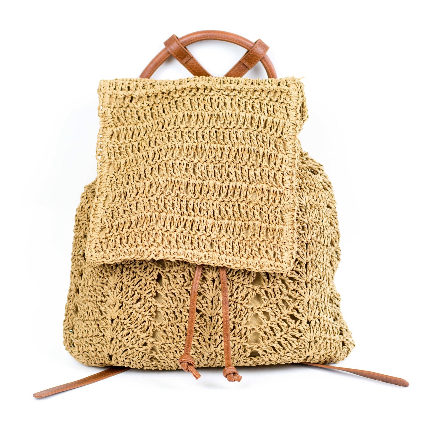 Woven Straw Backpack: Khaki
