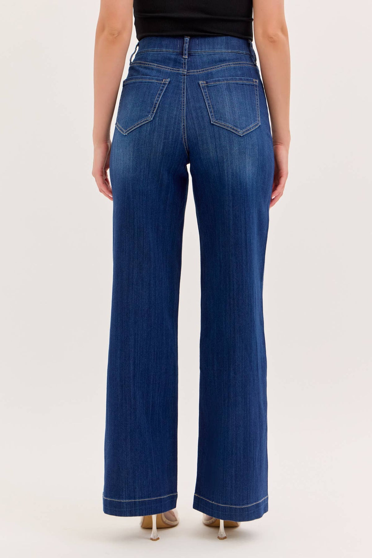 Cello Brand High Rise Pull-On Wide Leg Denim - Dark Wash