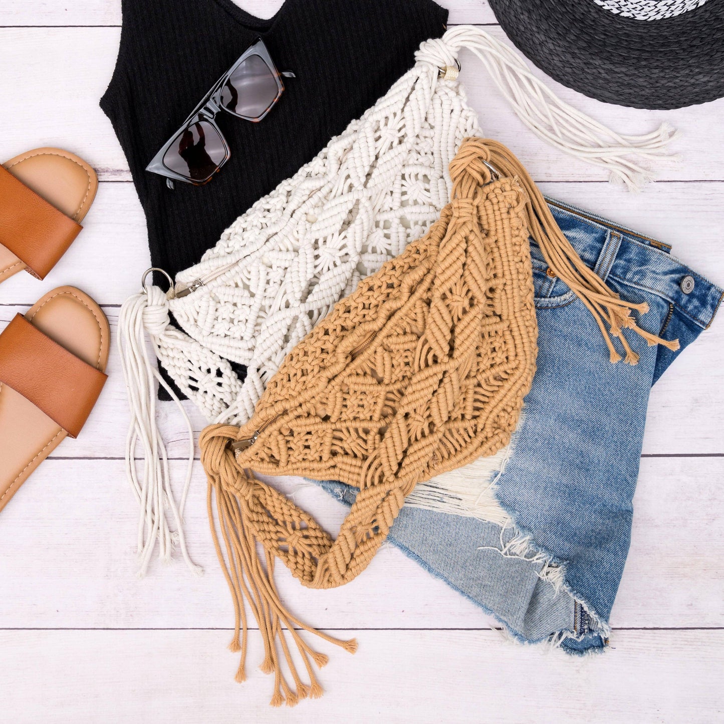 Macrame Sling Bag: Khaki