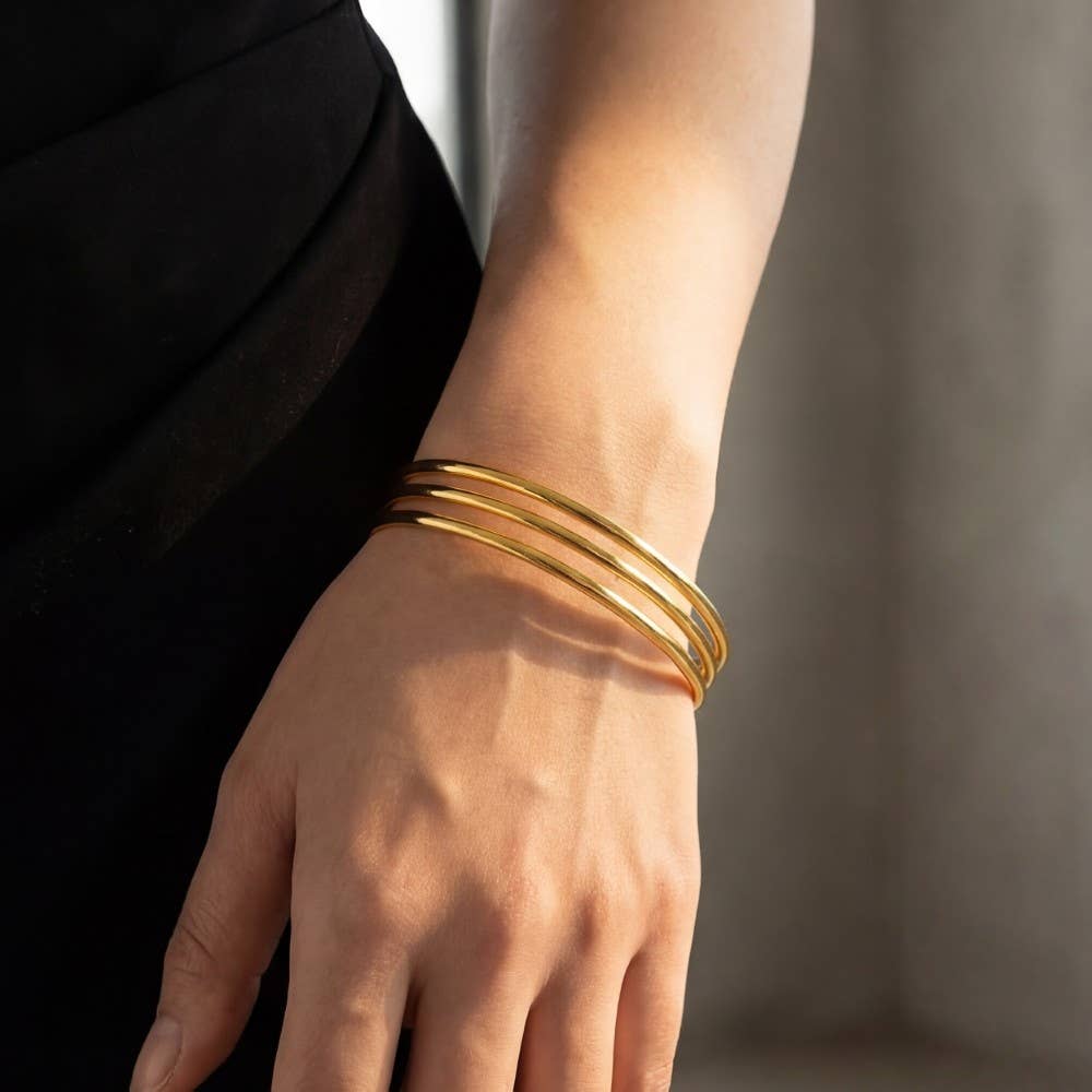Secret Box Stainless Steel Stacked Bangle Bracelet Set: GD
