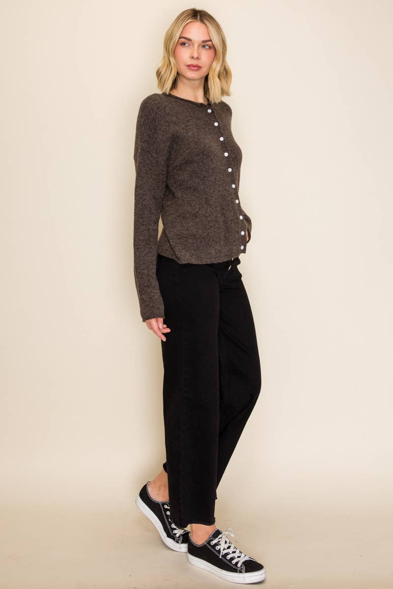 Amber Relaxed Knit Cardigan Sweater: Chocolate