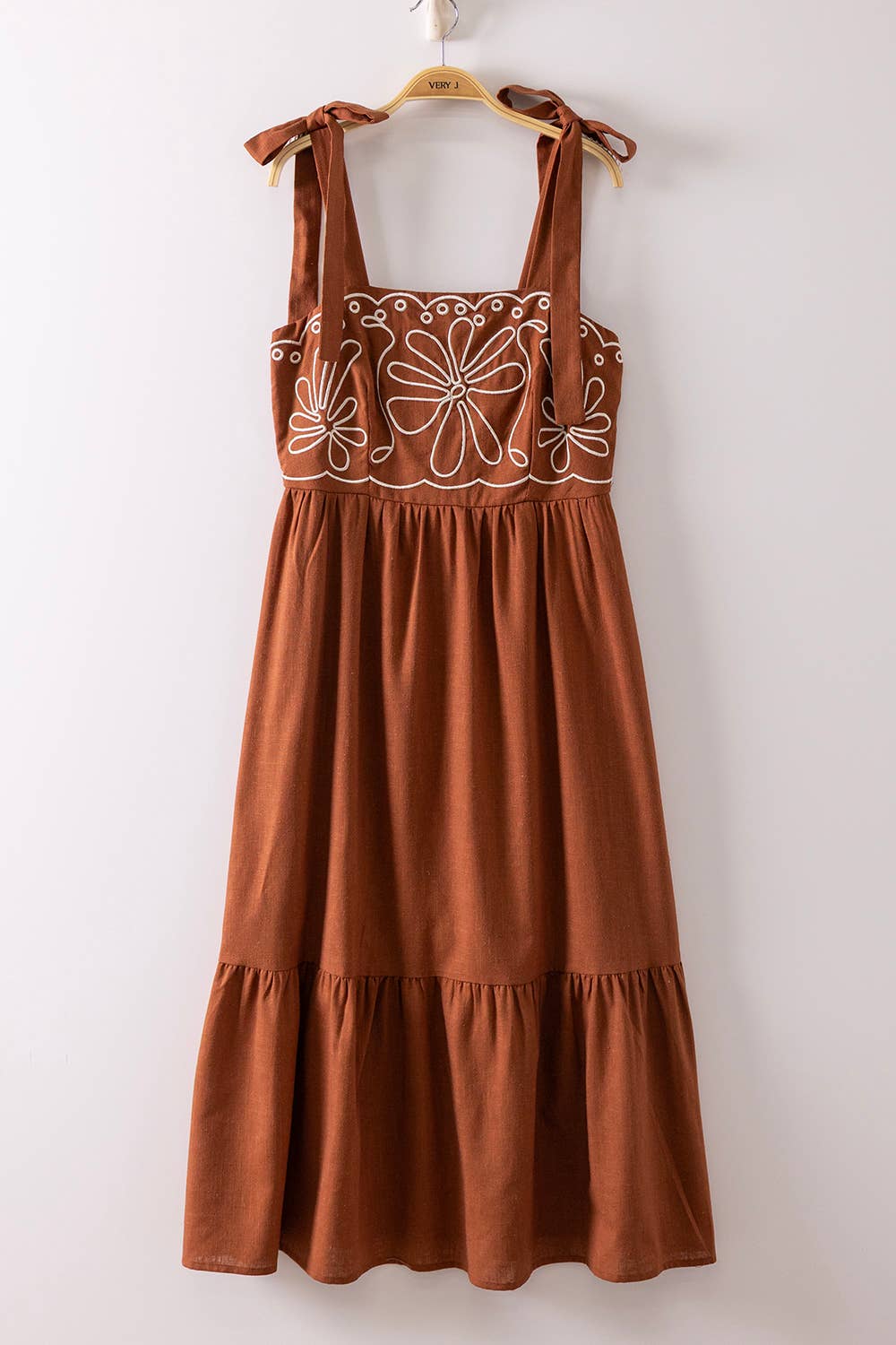 Brooklynn Embroidery Detail Midi Dress - Chocolate