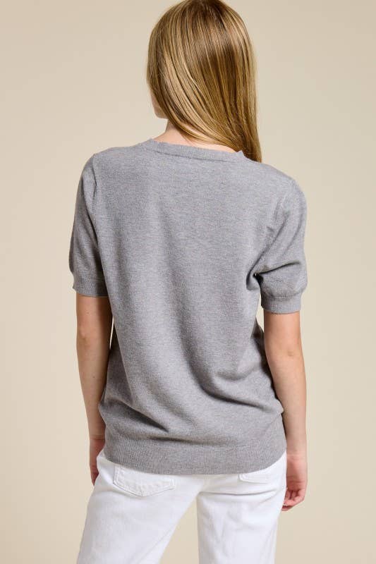 Jenna Short Sleeve Cashmere Blend Sweater - Heather Gray