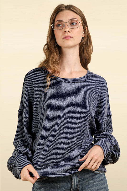 Anya Ribbed Top - Denim Blue