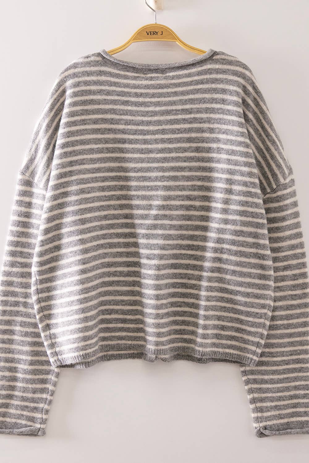 Evie Button Down Stripe Sweater - Gray