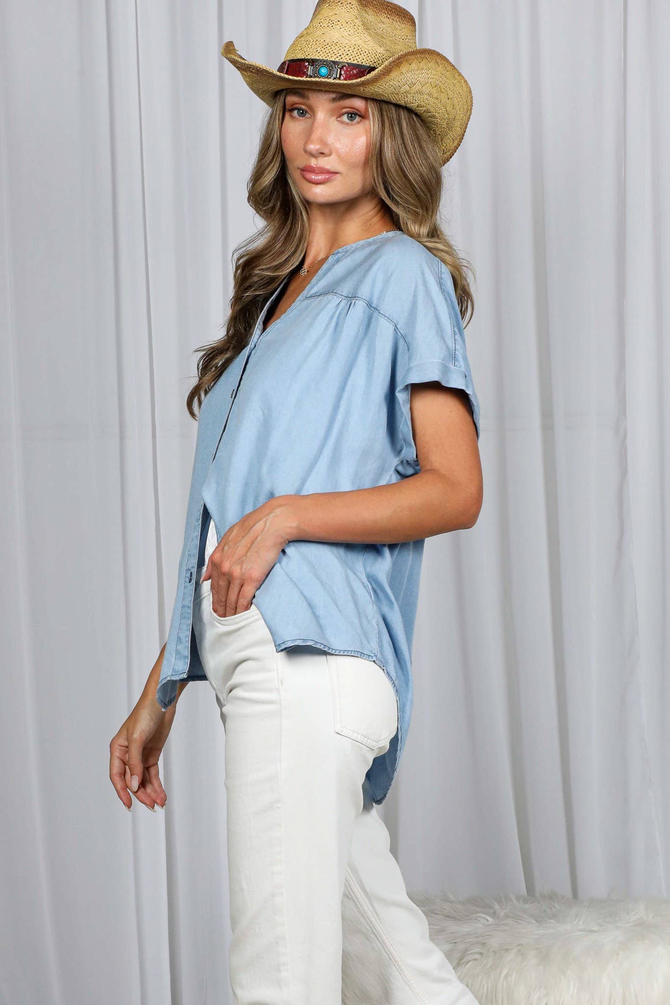 Peyton Tencel Chambray Shirt - Light Denim