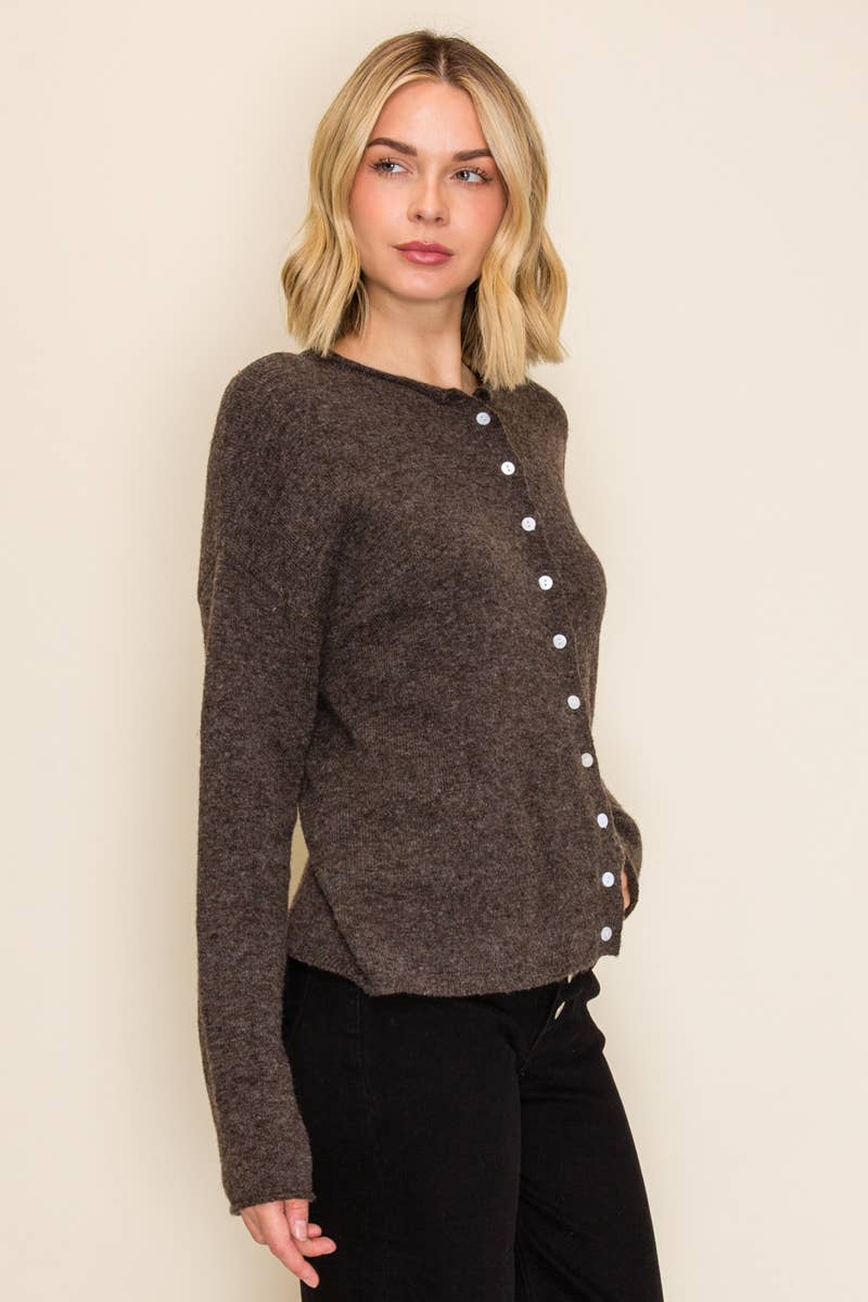 Amber Relaxed Knit Cardigan Sweater: Chocolate
