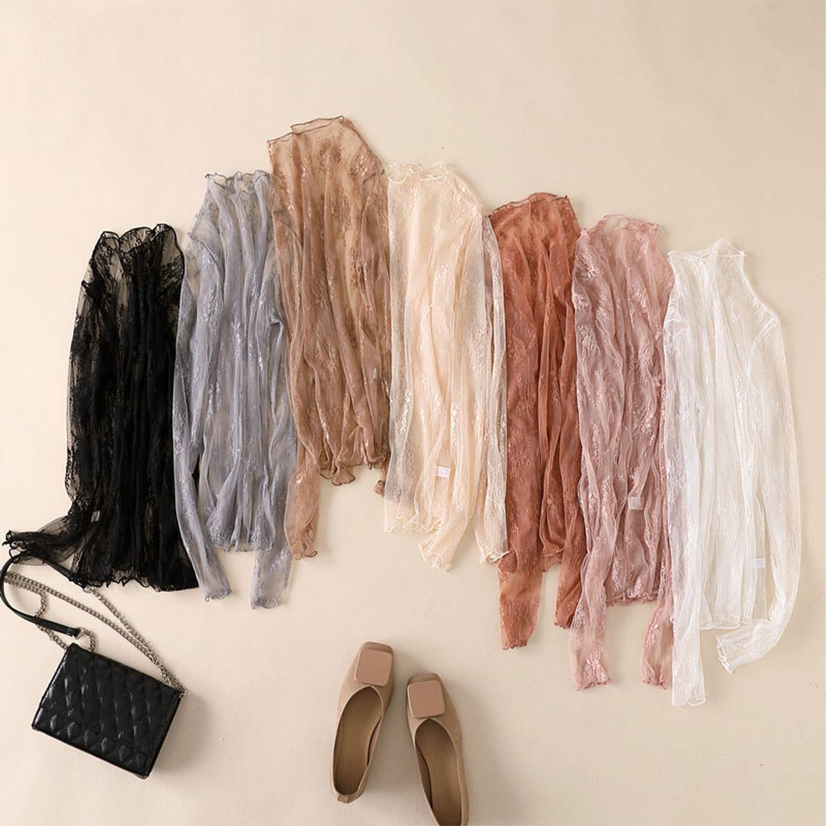 Sexy Mesh Blouse - Long Sleeve Lace Top for Women_CWTBLL3619: APRICOT / (L) 1