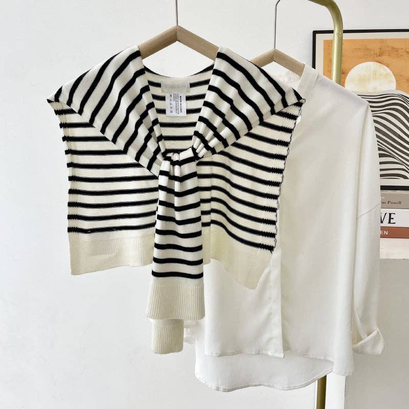Cozy Knitted Striped Shawl Wrap AL-931089: Black / 100cm