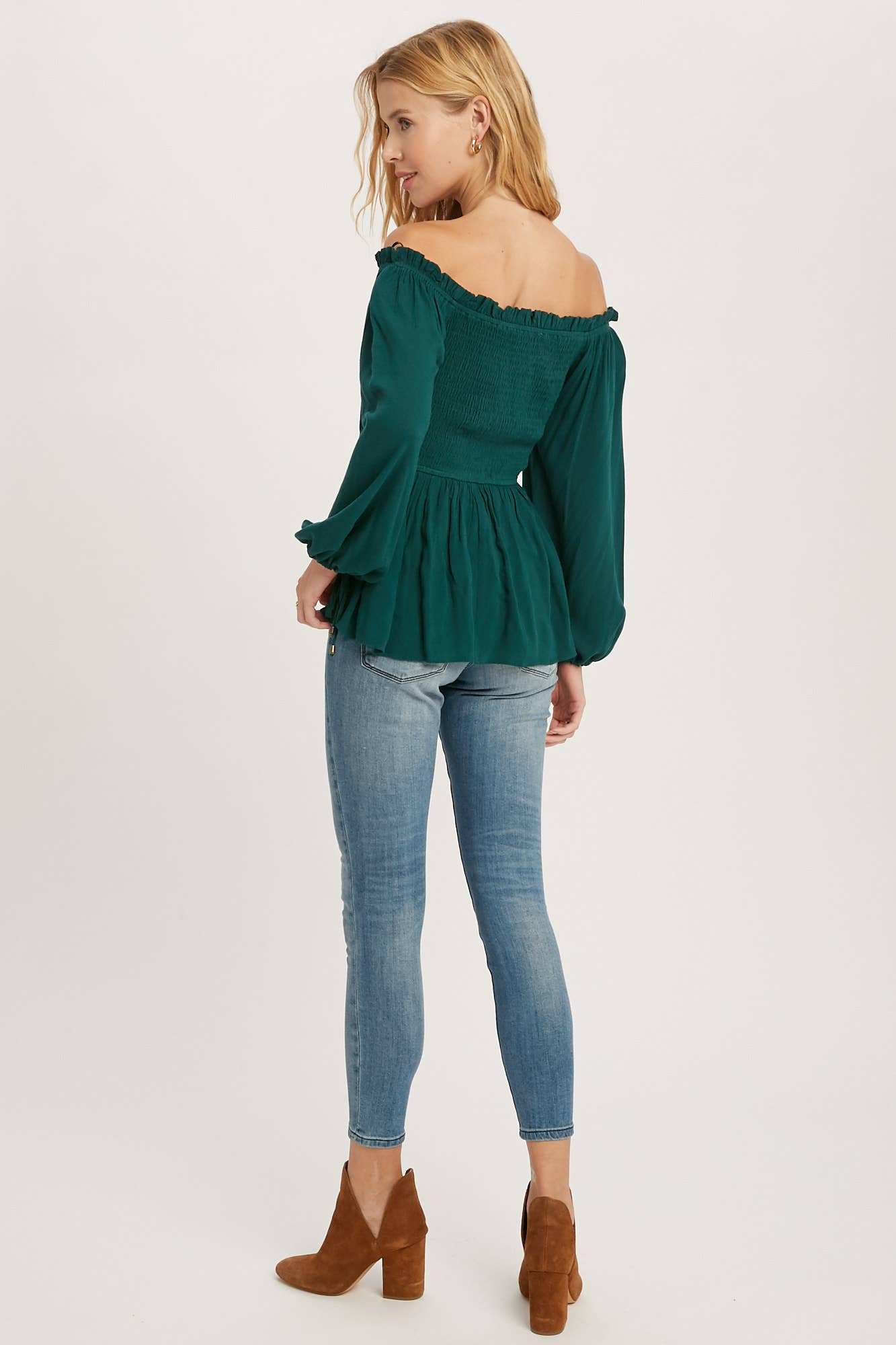 Ansley SMOCKED PEPLUM BLOUSE: BLACK / S