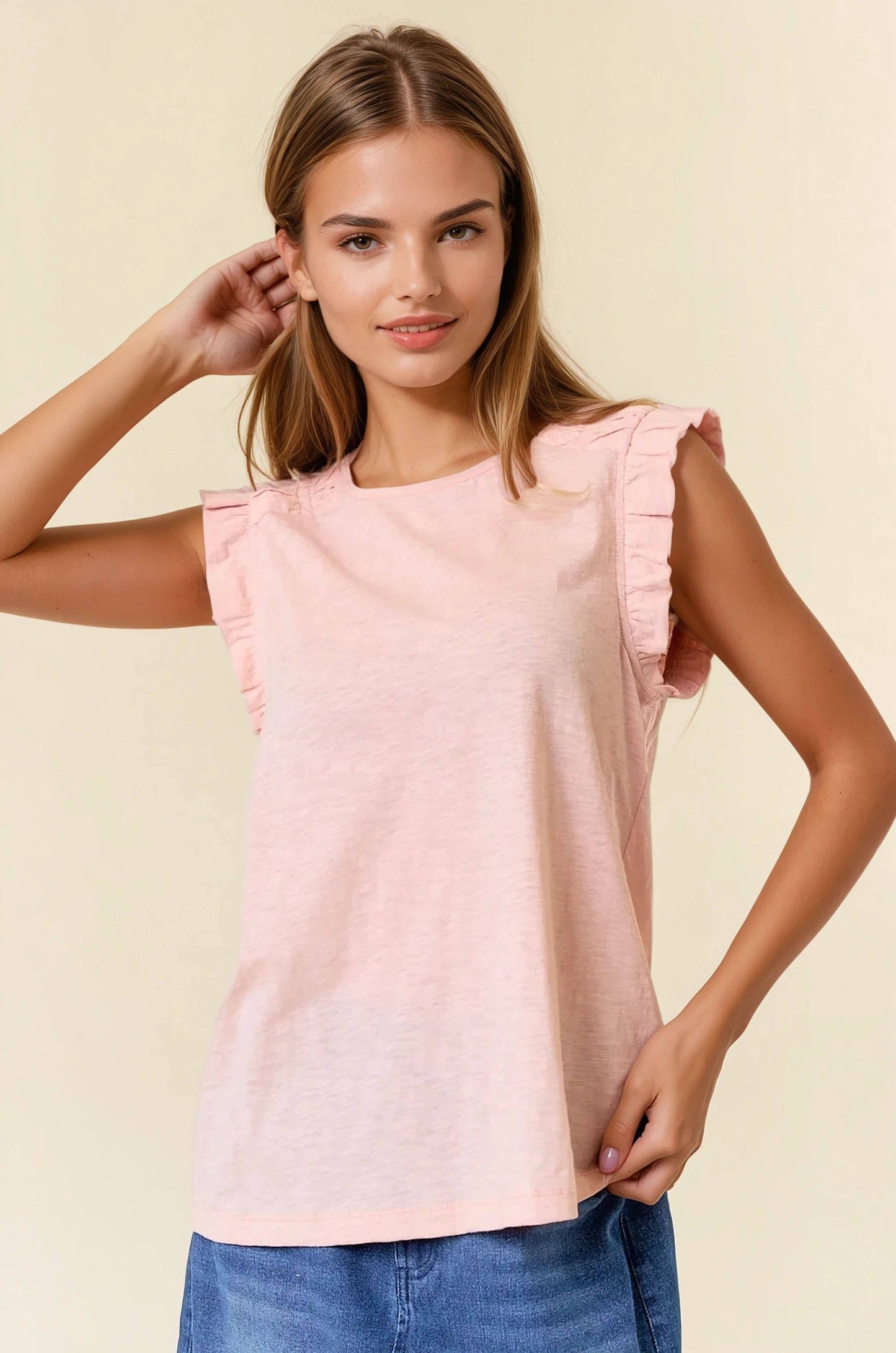 Addi Ruffle Sleeve Top - Blush