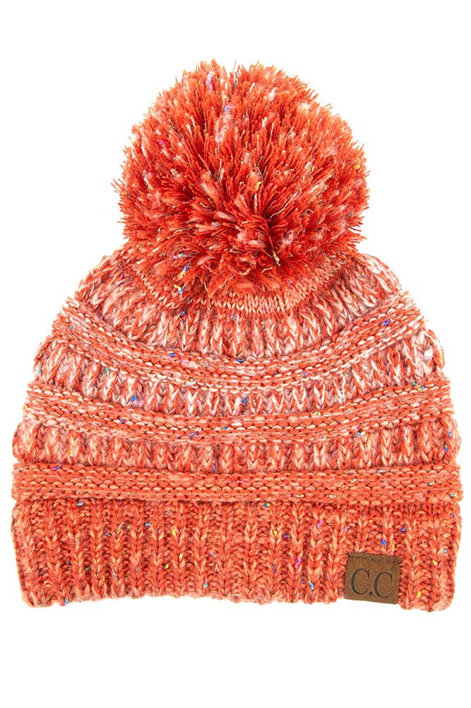 C.C Confetti Knit Beanie With Pom: Oatmeal