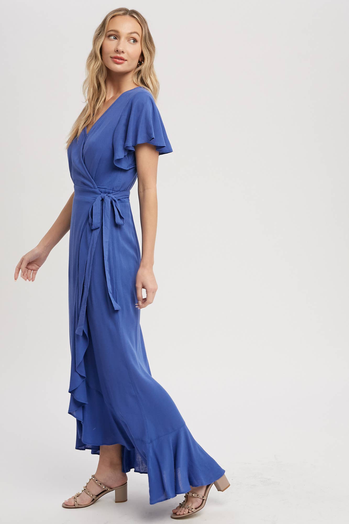 Ayla Ruffle Hem Wrap Dress - Blue