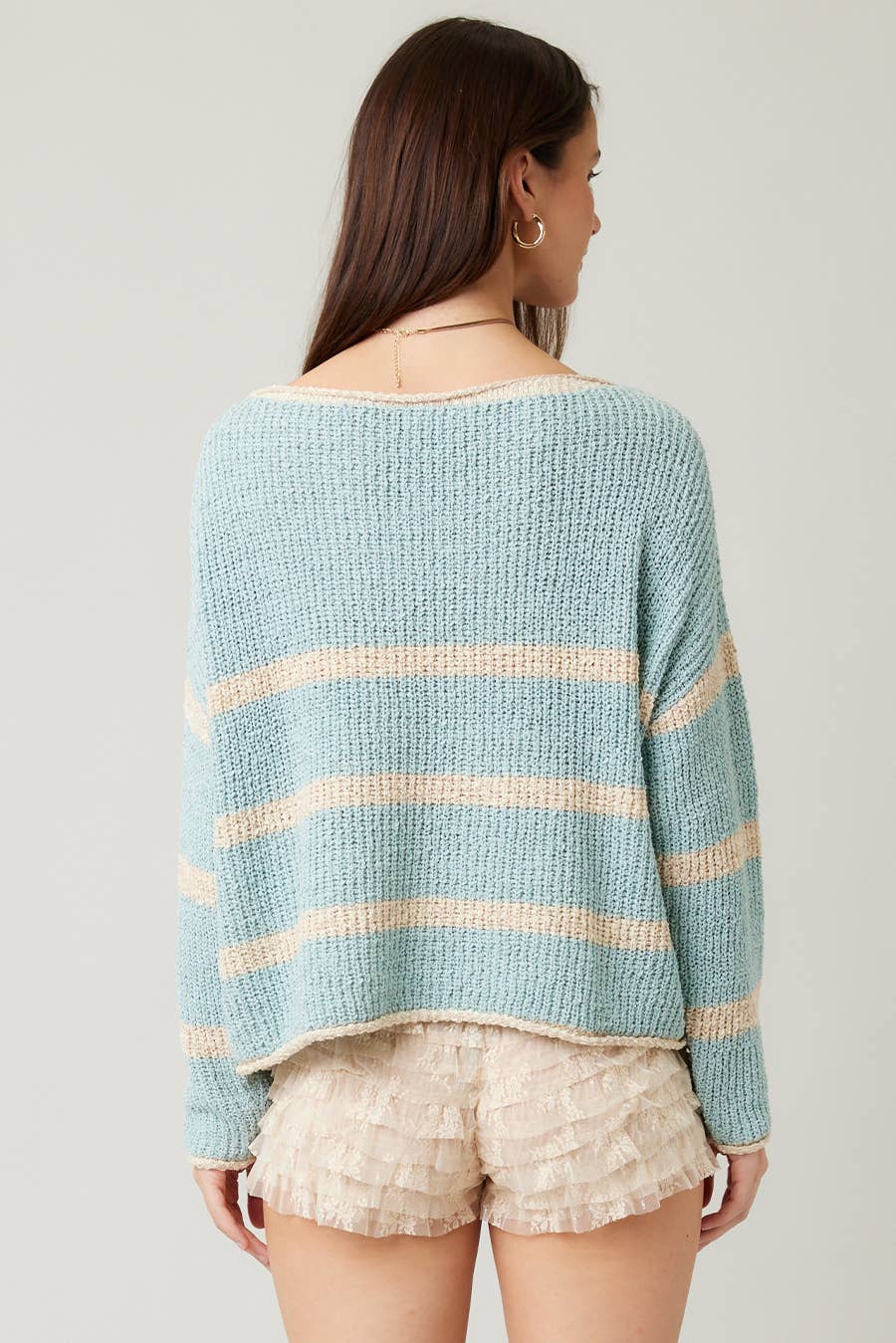 Lyla Lightweight Round Neck Sweater: Mint Oatmeal