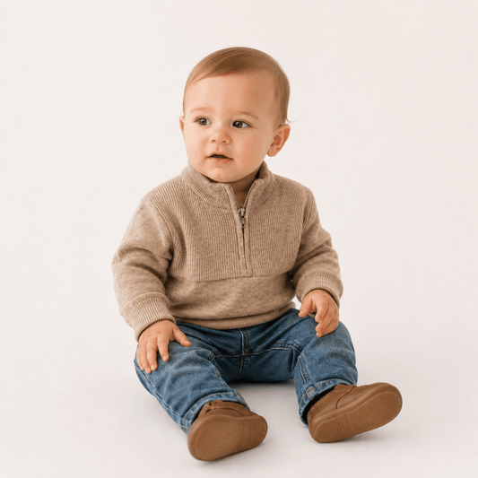 Infant/Toddler Quarter Zip Sweater - Sand