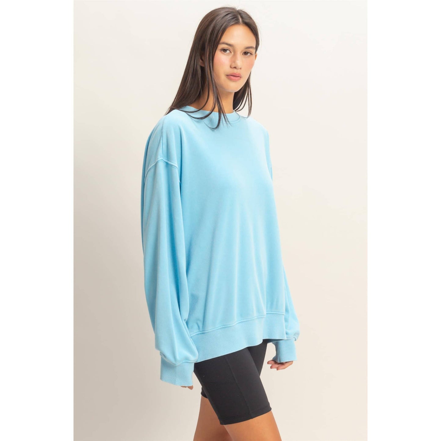 Mya Mineral Washed French Terry Pullover: Blue