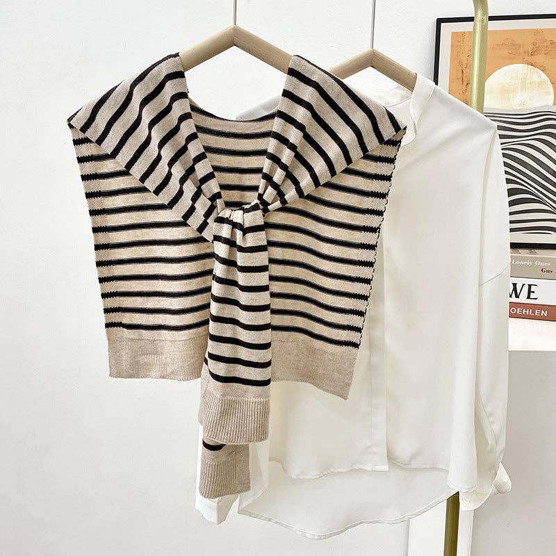 Cozy Knitted Striped Shawl Wrap AL-931089: Black / 100cm