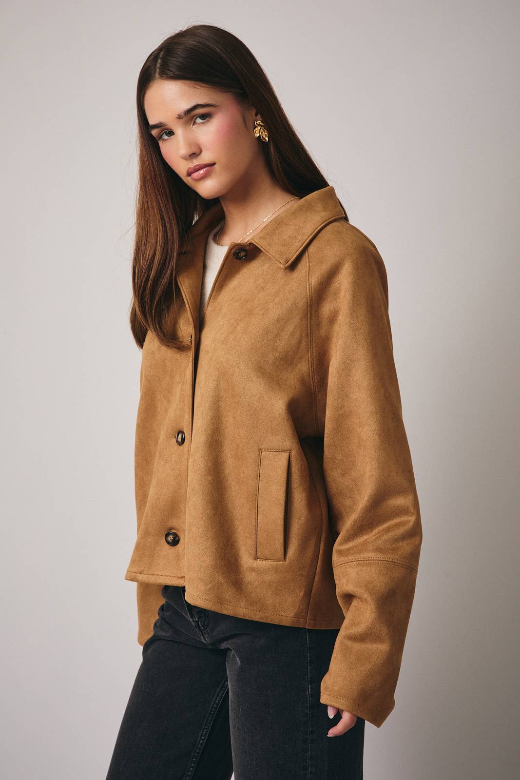 SUEDE JACKET: TAN / S