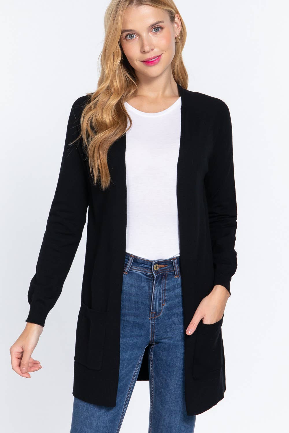 Long Raglan Sleeve with Pocket Open Sweater Cardigan: Brn-Cocoa Brown / L