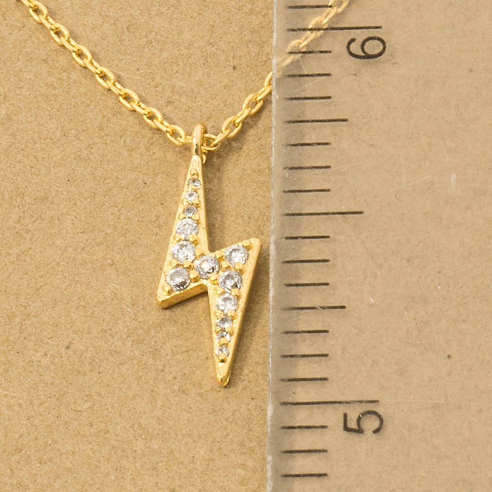 Gold Dipped Pave Lightning Bolt Pendant Necklace: G
