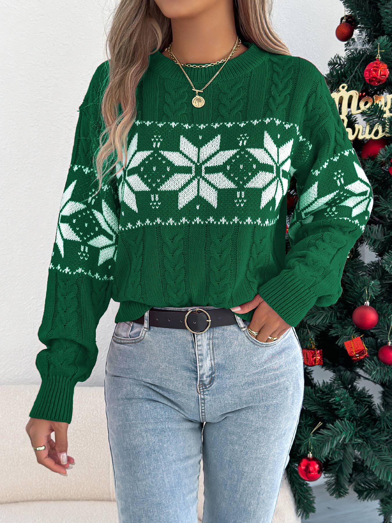 PREORDER: Christmas Snowflake Lantern Sleeve Sweater