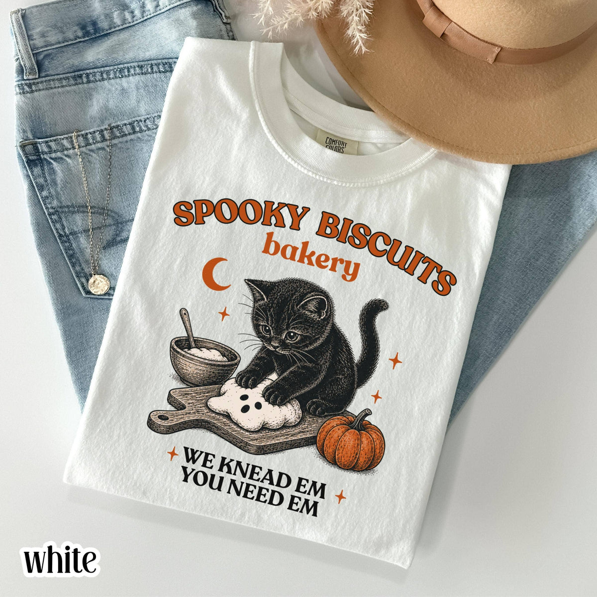 Comfort Colors Kitty Biscuits Shirt, Spooky Season Tee : Ivory / XL