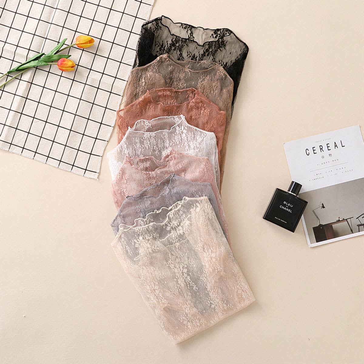 Sexy Mesh Blouse - Long Sleeve Lace Top for Women_CWTBLL3619: APRICOT / (M) 1