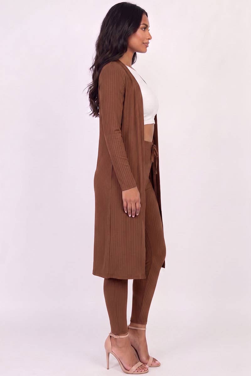 Remi Ribbed Cardigan & Leggings Set - Mocha