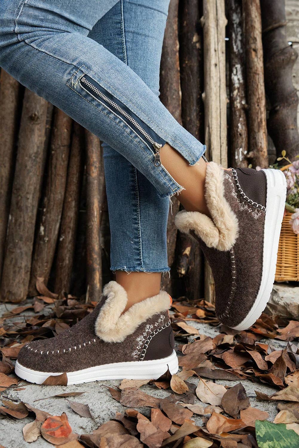 LDC Suede Stitching Patchwork Plush Lined Anklet Boots: Coffee / (US 8.5)40