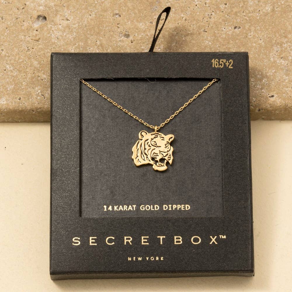 Secret Box Gold Dipped Tiger Pendant Necklace: GD