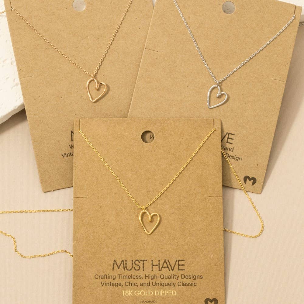 Gold Dipped Wire Heart Pendant Necklace: G