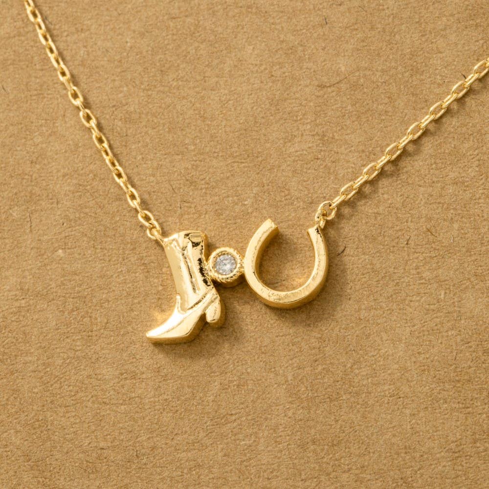 Western Cowboy Boots Horse Shoe Charm Necklace: G
