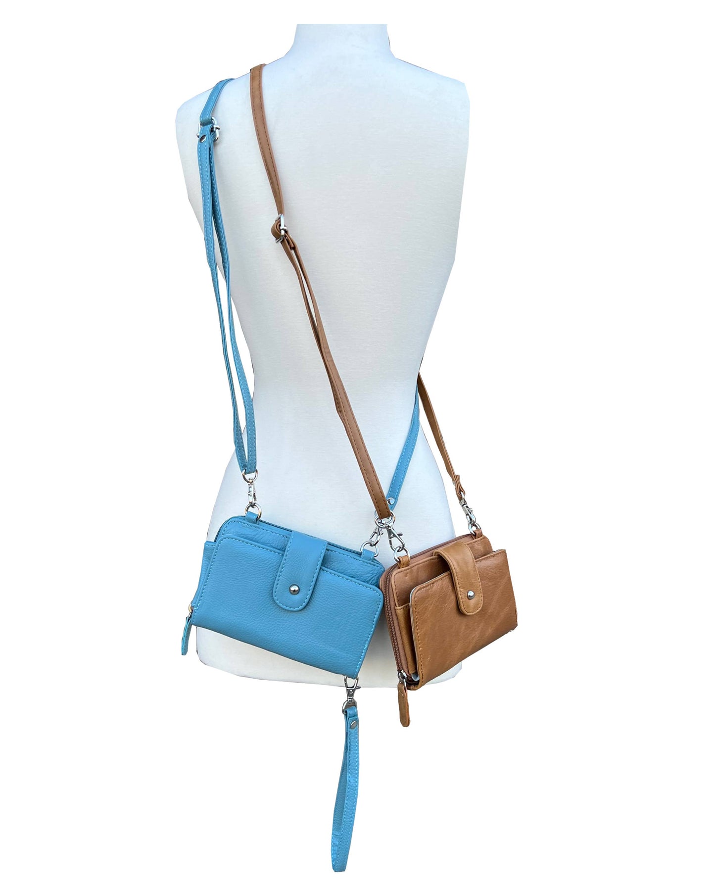 Genuine Leather Phone Pouch With Shoulder Strap: Light Brown