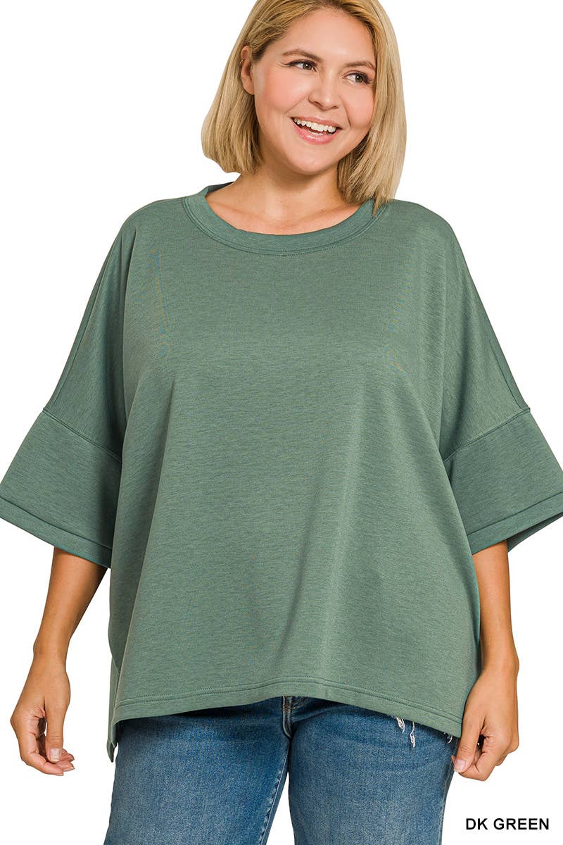 Plus Lyla Scuba Top With Side Slits - Ash Jade (1X/2X)