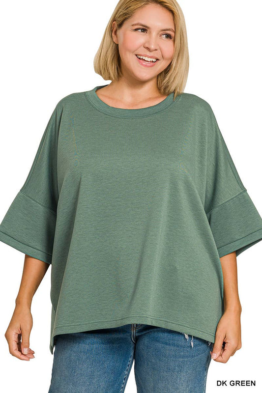 Plus Lyla Scuba Top With Side Slits - Ash Jade (1X/2X)