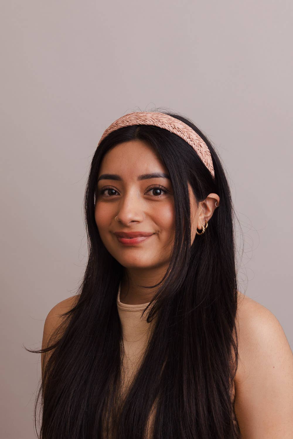 🌿 Vegan Leather Patterned Headband: Taupe