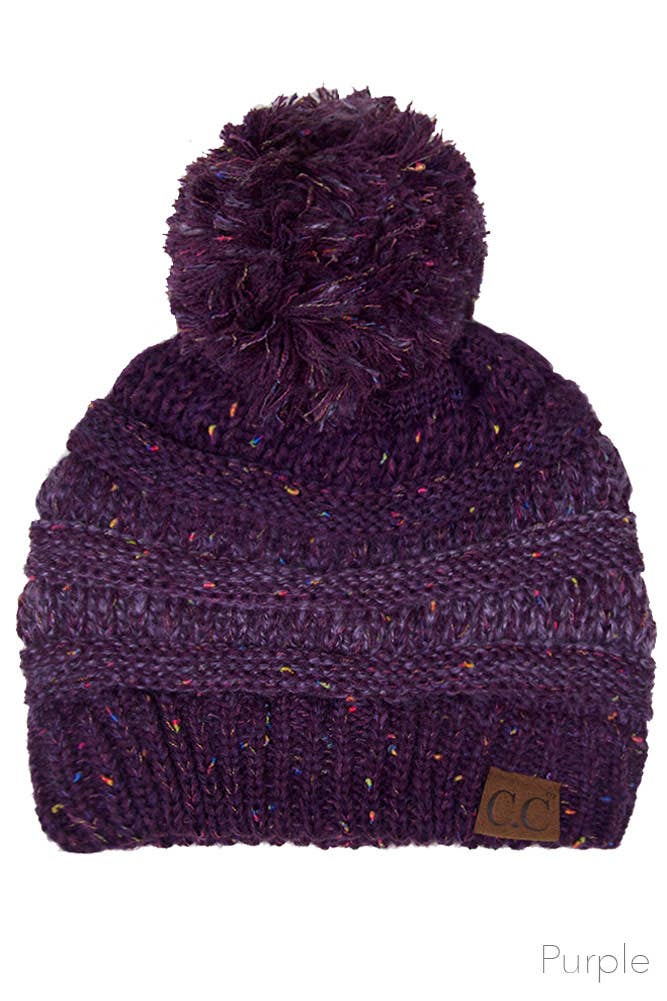 C.C Confetti Knit Beanie With Pom: Oatmeal
