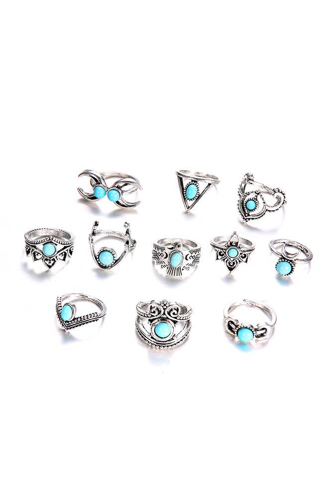 Turquoise Alloy Rings Set ZK234: 01 / One Size