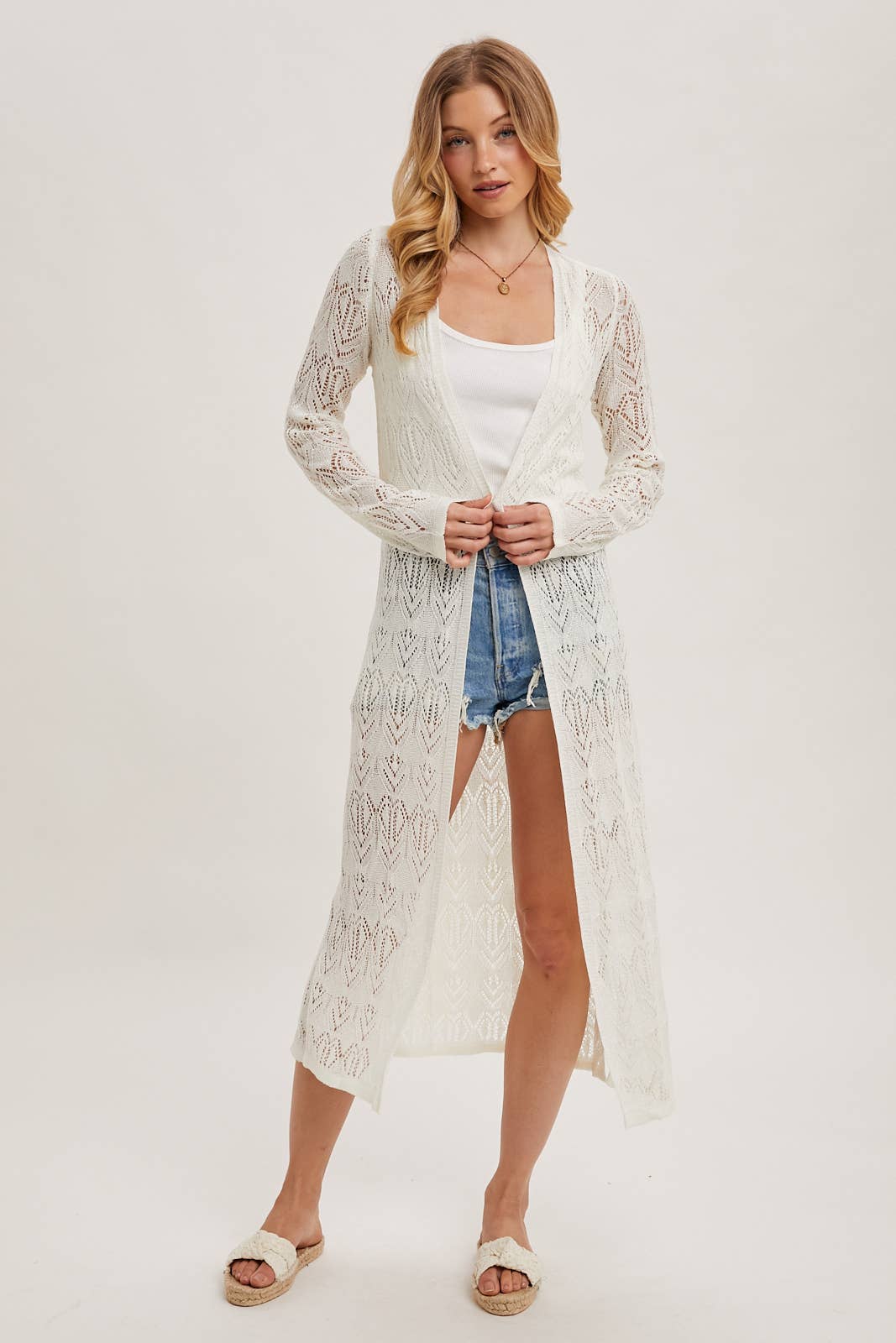 POINTELLE KNIT MAXI DUSTER: NATURAL / S