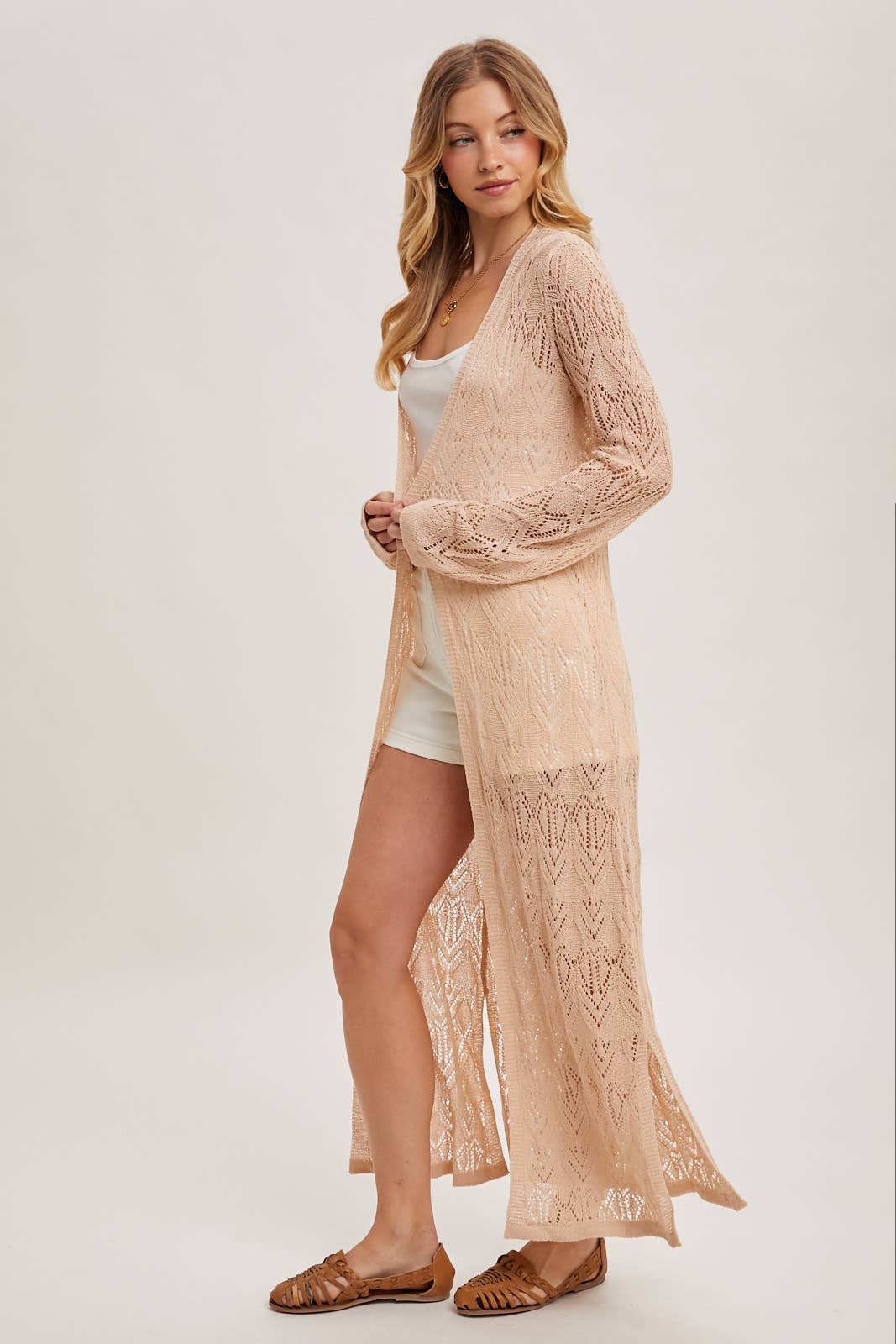 POINTELLE KNIT MAXI DUSTER: NATURAL / S