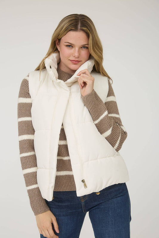 Madison Zip Up Puffer Vest - Ivory