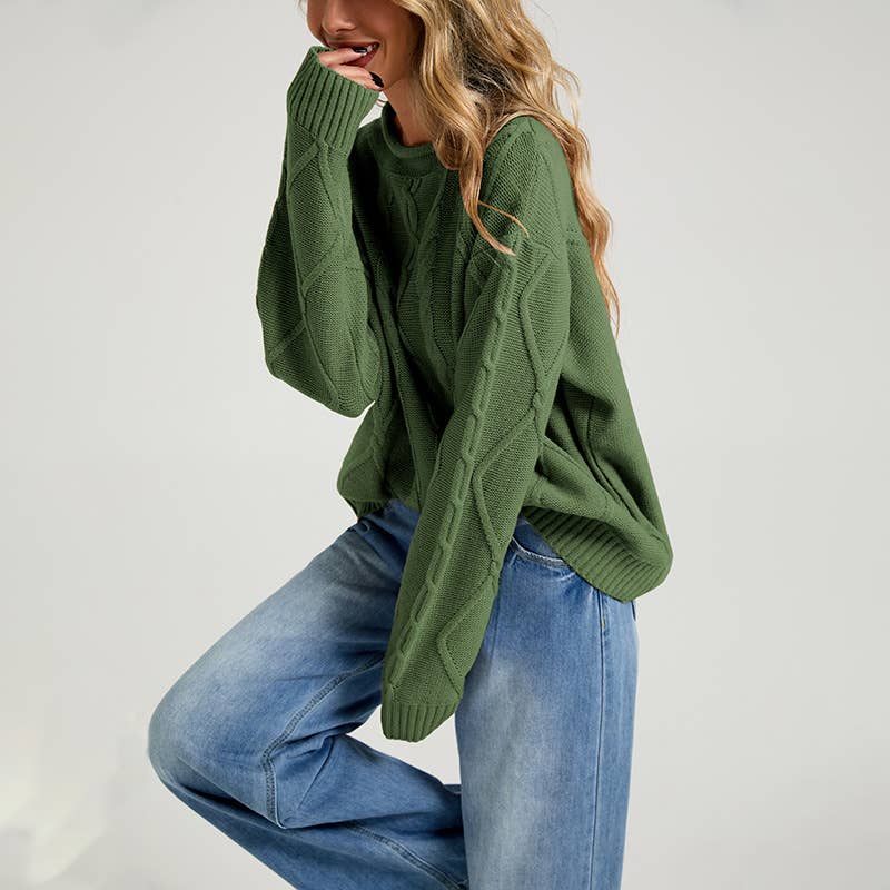 Aubrey Cable Knit Crew Neck Sweater - Green