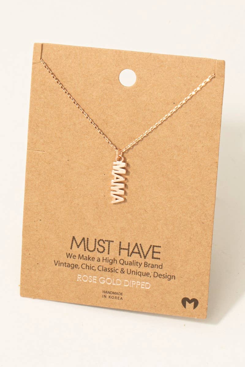 Gold Dipped Flat Mama Pendant Necklace: G