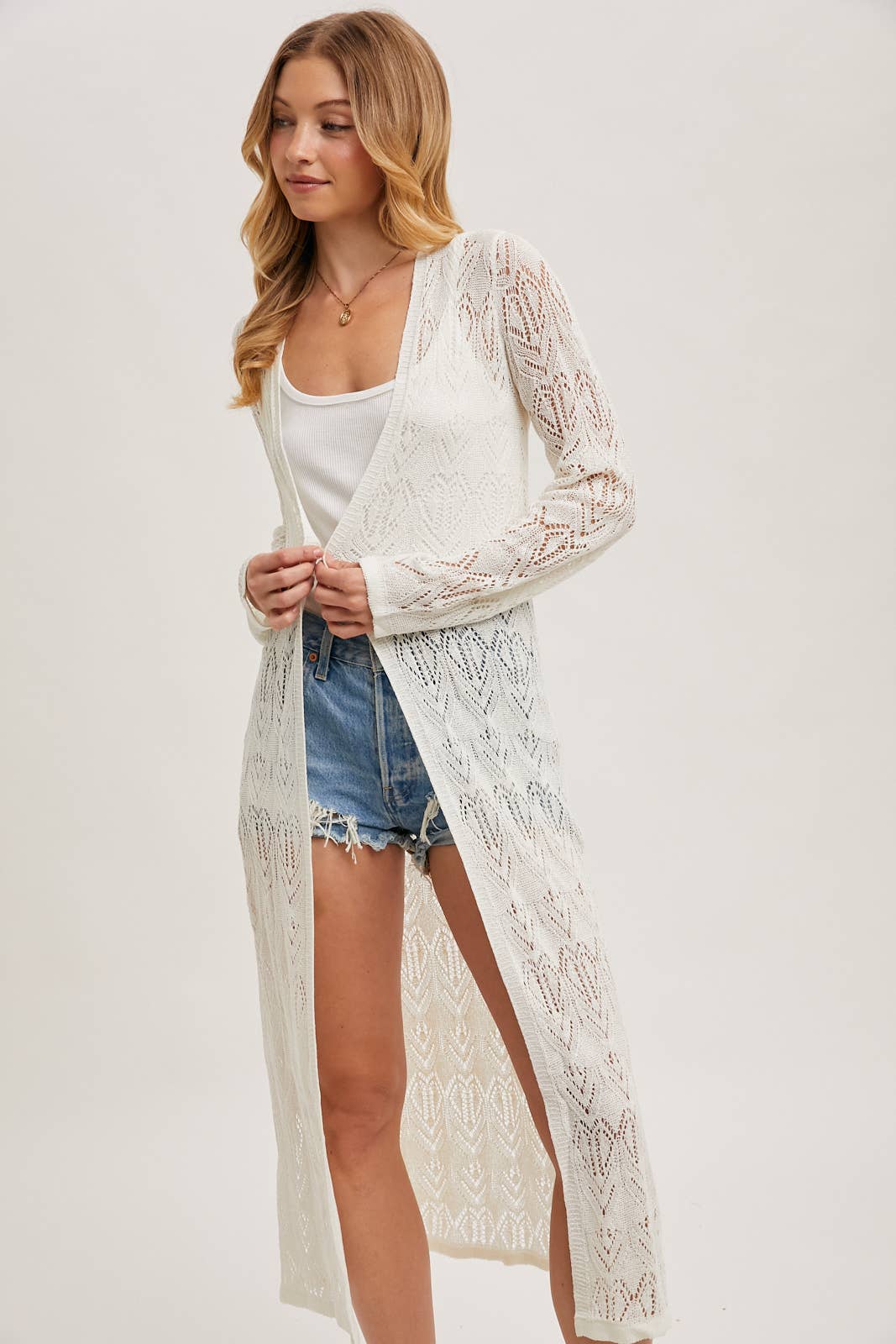 POINTELLE KNIT MAXI DUSTER: NATURAL / S
