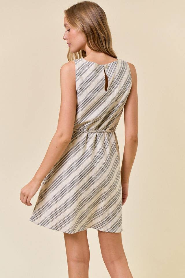Lauren Striped Mini Dress W/Belt - Oat